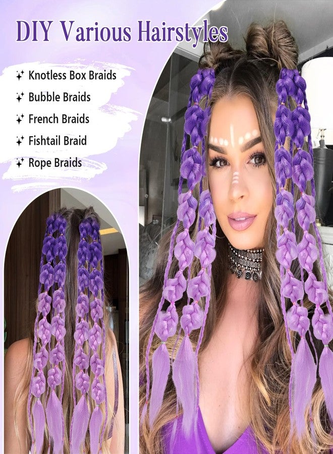 SYGY 2PCS Purple Braided Hair Extensions, Elastic Tie-On Twisted Braided Long Faux Hair Ties for Women Girls, Fun Easy Synthetic Hairpieces, Cute Ponytail Holders for K-pop Lovers, Parties, Raves, Gifts - Image 4